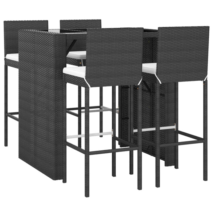 Set mobilier bar de grădină cu perne, 5 piese, negru, poliratan WALTI