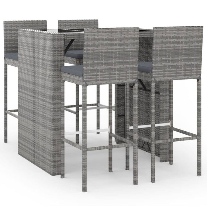 Set mobilier bar de grădină, cu perne, 5 piese, gri, poliratan - WALTI WALTI