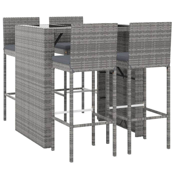 Set mobilier bar de grădină, cu perne, 5 piese, gri, poliratan - WALTI WALTI