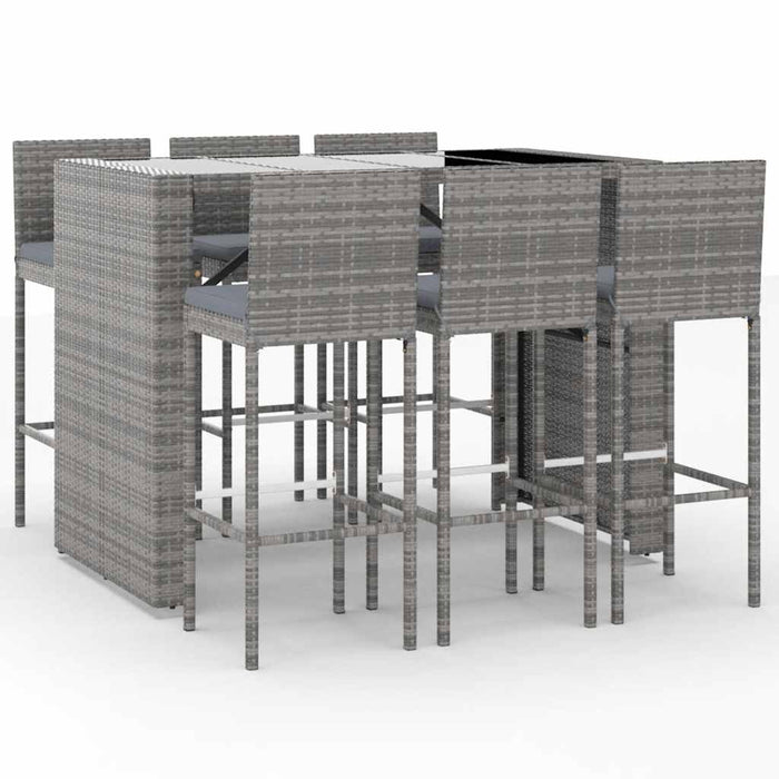 Set mobilier bar de grădină cu perne, 7 piese, gri, poliratan WALTI