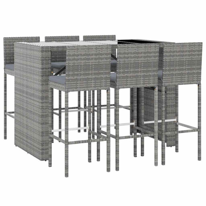 Set mobilier bar de grădină cu perne, 7 piese, gri, poliratan WALTI