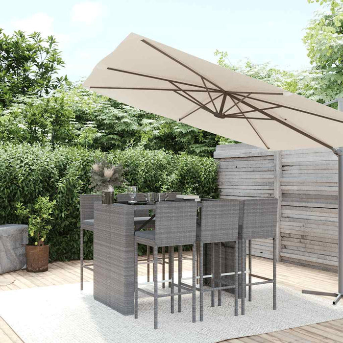 Set mobilier bar de grădină cu perne, 7 piese, gri, poliratan WALTI