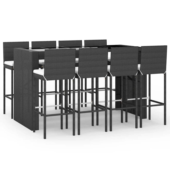 Set mobilier bar de grădină cu perne, 9 piese, negru, poliratan WALTI