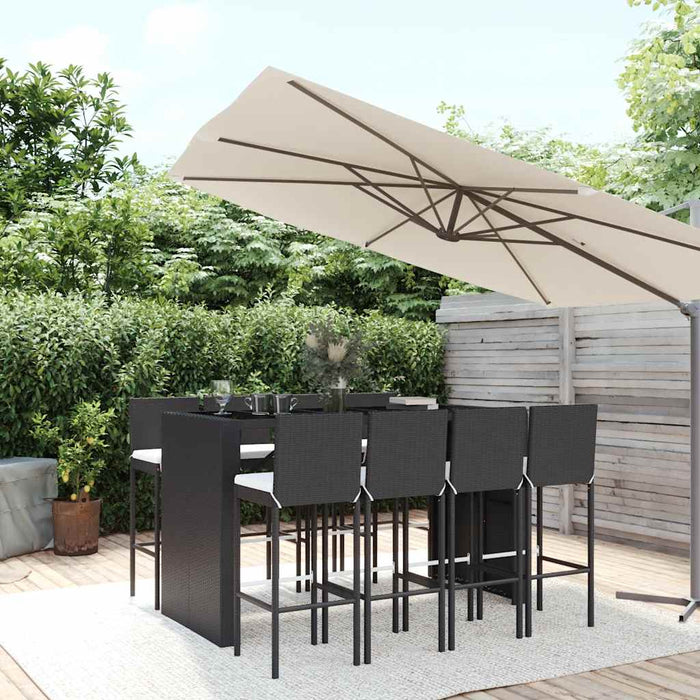 Set mobilier bar de grădină cu perne, 9 piese, negru, poliratan WALTI