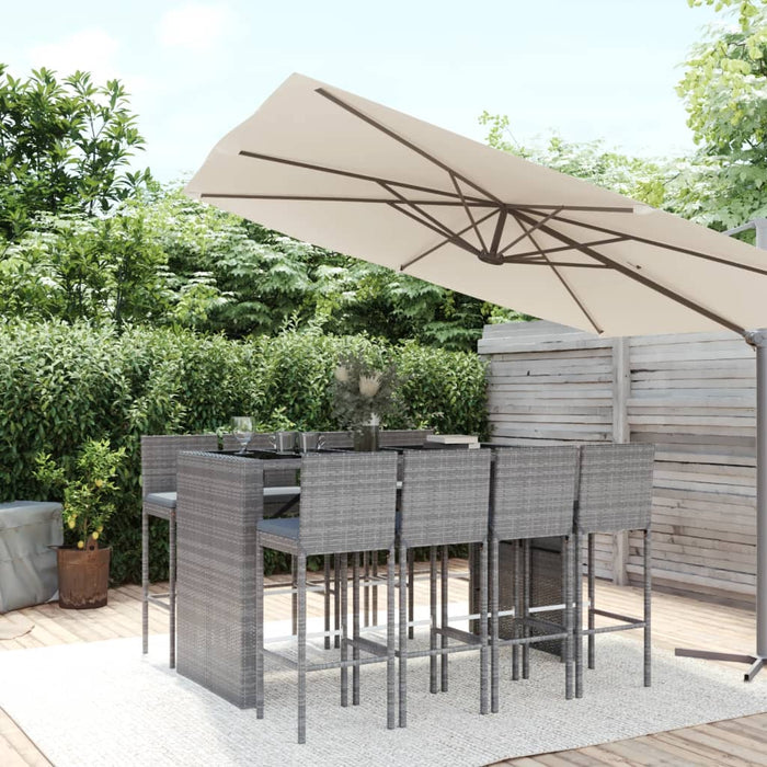 Set mobilier bar de grădină, cu perne, 9 piese, gri, poliratan - WALTI WALTI