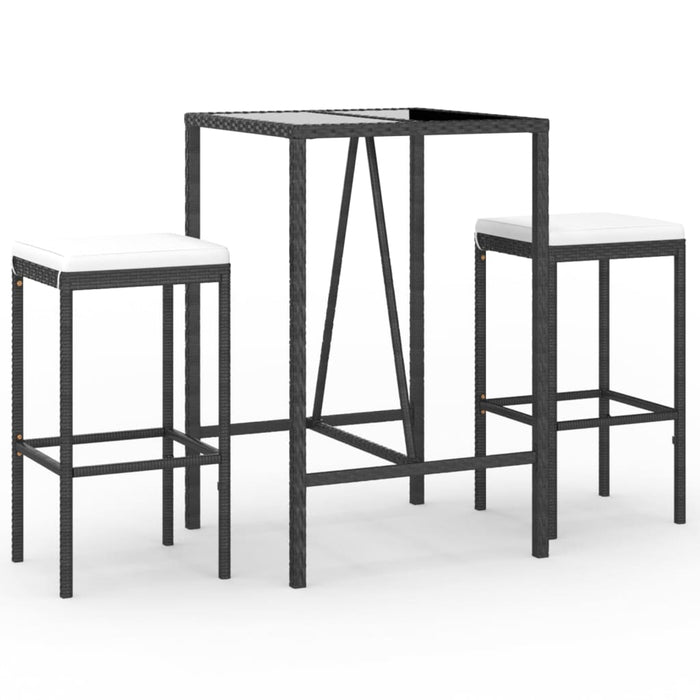 Set mobilier bar de grădină cu perne, 3 piese, negru, poliratan WALTI