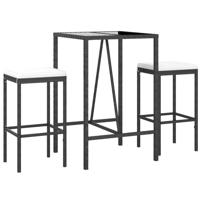 Set mobilier bar de grădină cu perne, 3 piese, negru, poliratan WALTI