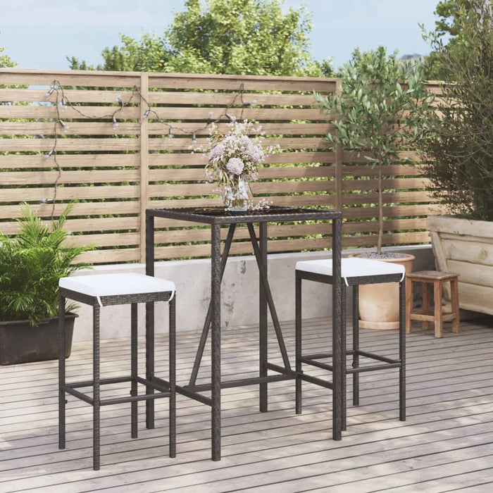 Set mobilier bar de grădină cu perne, 3 piese, negru, poliratan WALTI