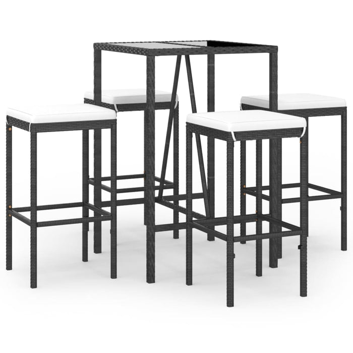 Set mobilier bar de grădină cu perne, 5 piese, negru, poliratan WALTI