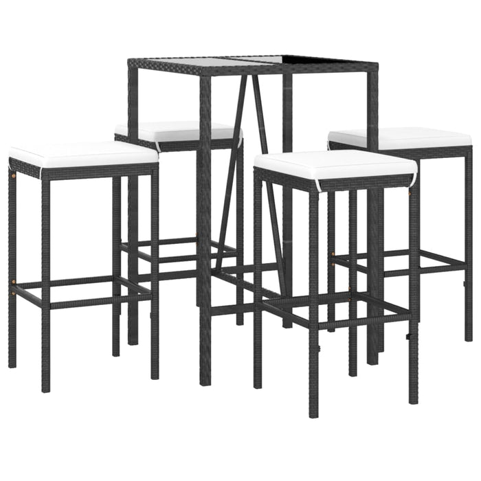 Set mobilier bar de grădină cu perne, 5 piese, negru, poliratan WALTI