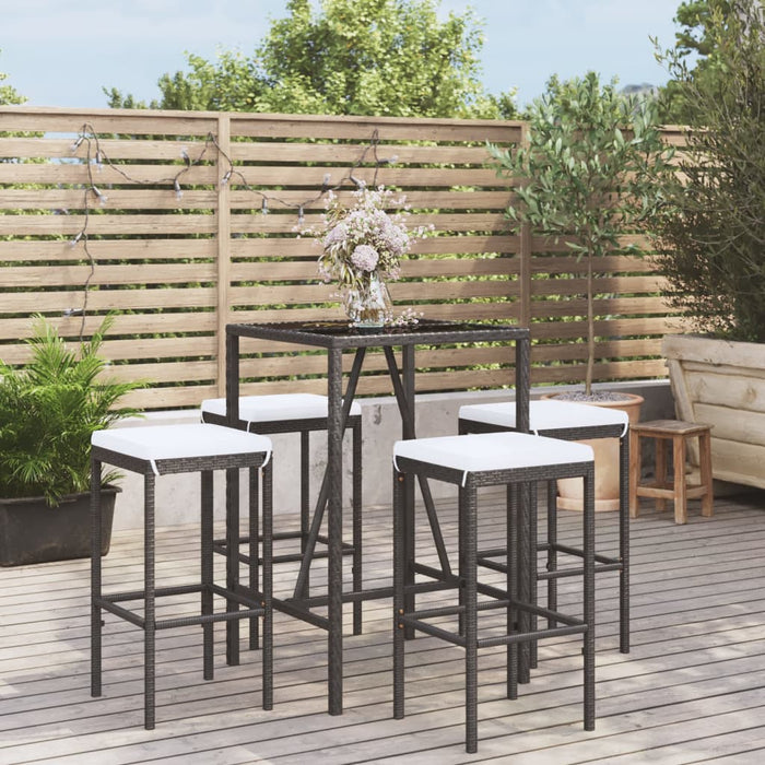 Set mobilier bar de grădină cu perne, 5 piese, negru, poliratan WALTI