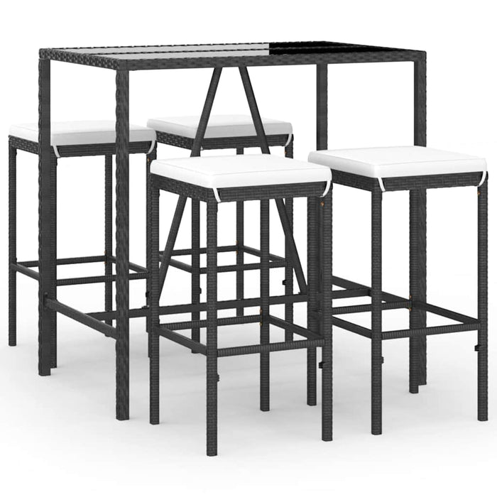 Set mobilier bar de grădină cu perne, 5 piese, negru, poliratan WALTI