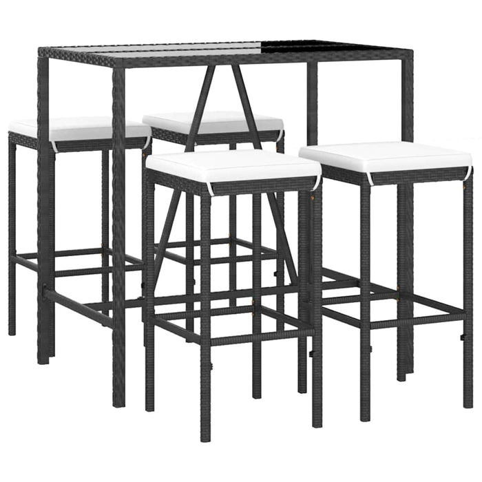 Set mobilier bar de grădină cu perne, 5 piese, negru, poliratan WALTI