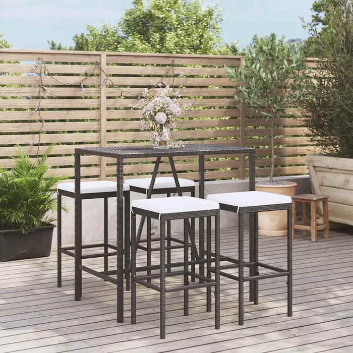 Set mobilier bar de grădină cu perne, 5 piese, negru, poliratan WALTI