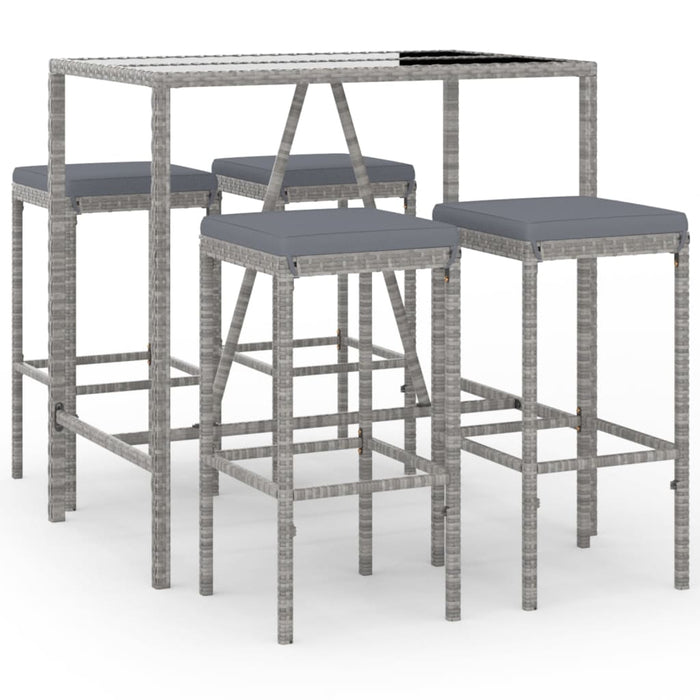 Set mobilier bar de grădină, cu perne, 5 piese, gri, poliratan - WALTI WALTI