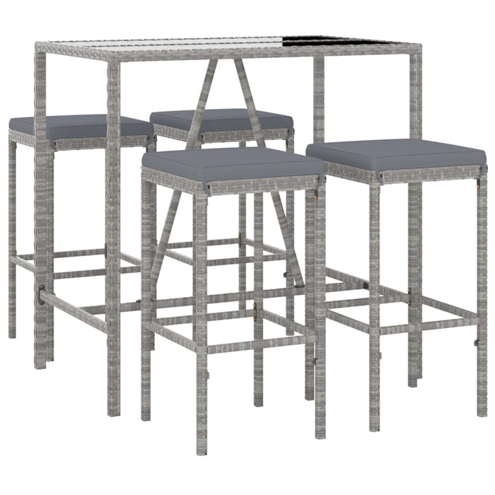 Set mobilier bar de grădină, cu perne, 5 piese, gri, poliratan - WALTI WALTI