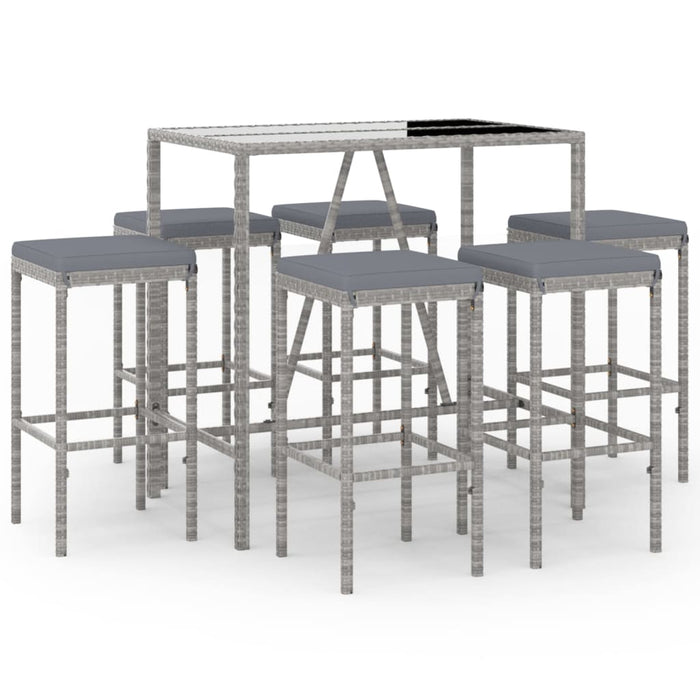 Set mobilier bar de grădină cu perne, 7 piese, gri, poliratan WALTI
