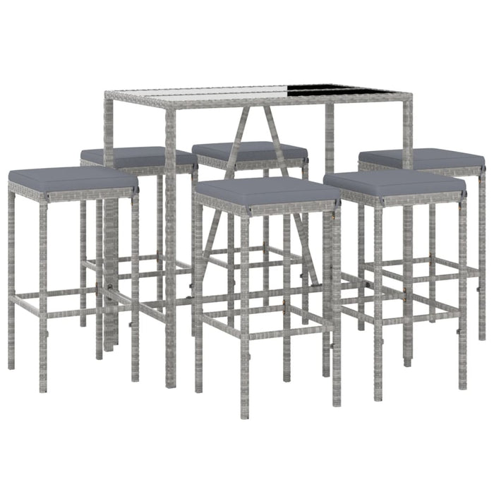 Set mobilier bar de grădină cu perne, 7 piese, gri, poliratan WALTI