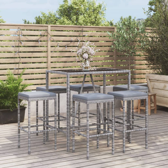 Set mobilier bar de grădină cu perne, 7 piese, gri, poliratan WALTI