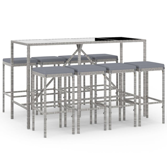 Set mobilier bar de grădină, cu perne, 9 piese, gri, poliratan - WALTI WALTI