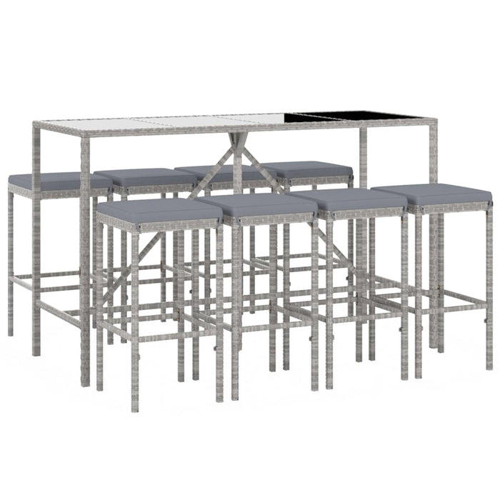 Set mobilier bar de grădină, cu perne, 9 piese, gri, poliratan - WALTI WALTI