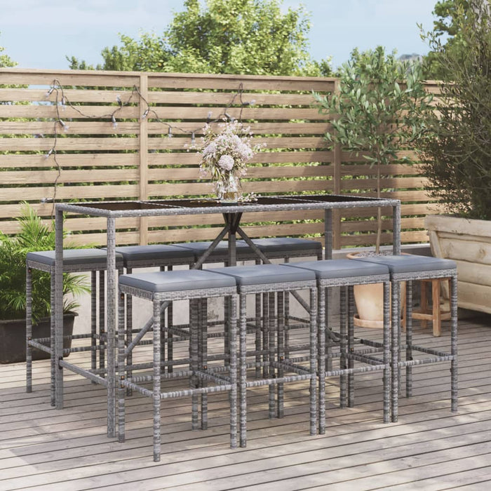 Set mobilier bar de grădină, cu perne, 9 piese, gri, poliratan - WALTI WALTI
