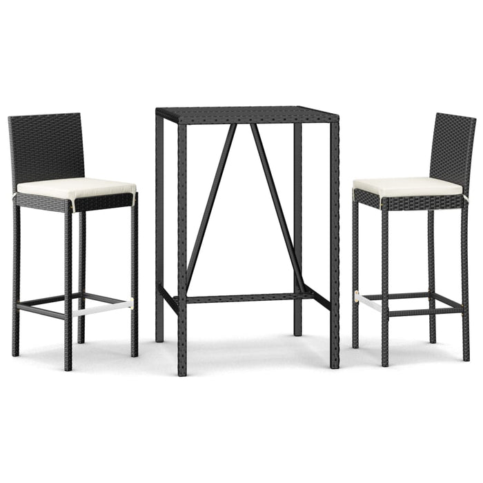 Set mobilier bar de grădină cu perne, 3 piese, negru, poliratan WALTI