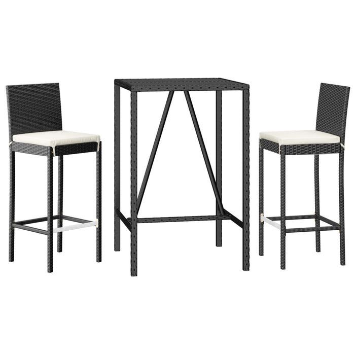 Set mobilier bar de grădină cu perne, 3 piese, negru, poliratan WALTI