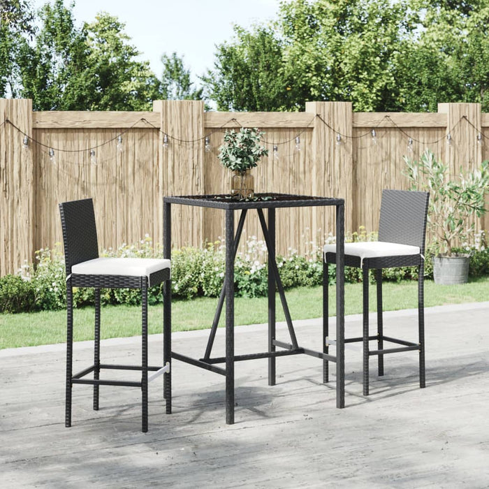 Set mobilier bar de grădină cu perne, 3 piese, negru, poliratan WALTI