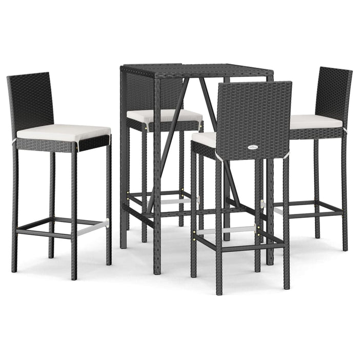 Set mobilier bar de grădină cu perne, 5 piese, negru, poliratan WALTI