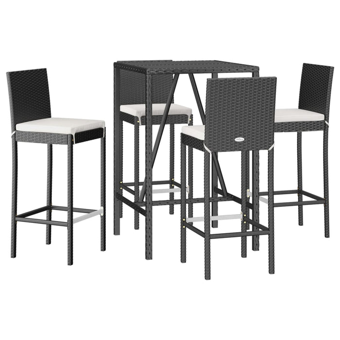 Set mobilier bar de grădină cu perne, 5 piese, negru, poliratan WALTI