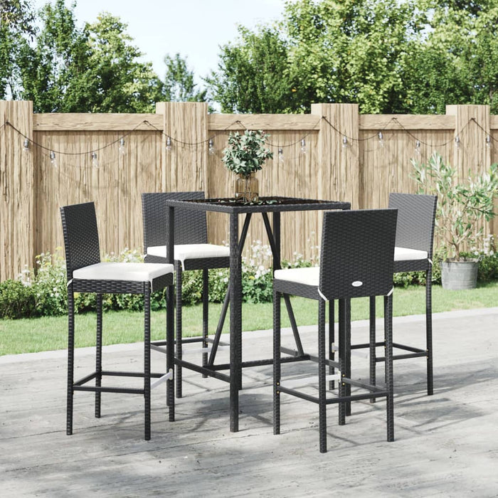 Set mobilier bar de grădină cu perne, 5 piese, negru, poliratan WALTI