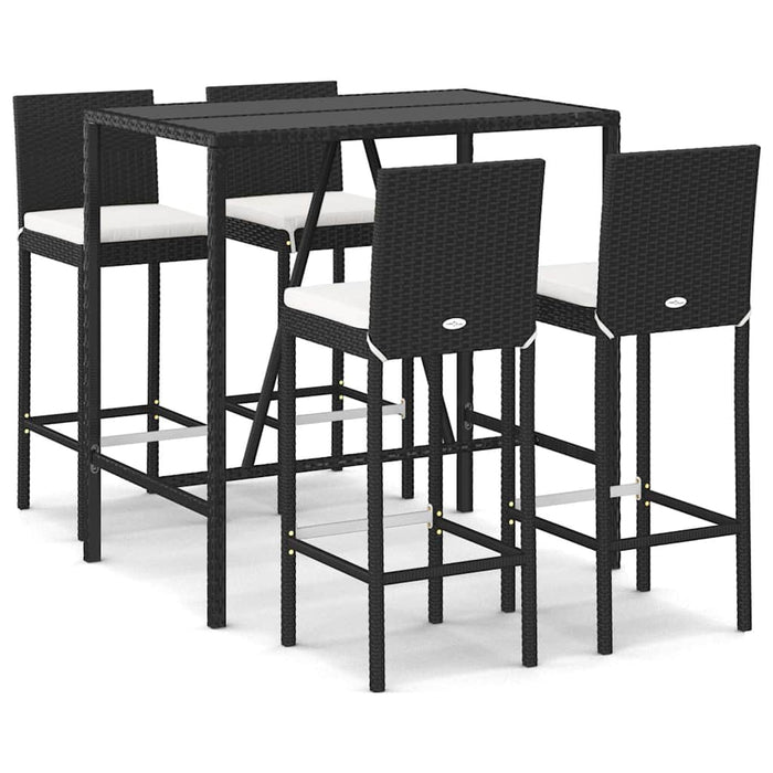 Set mobilier bar de grădină cu perne, 5 piese, negru, poliratan WALTI
