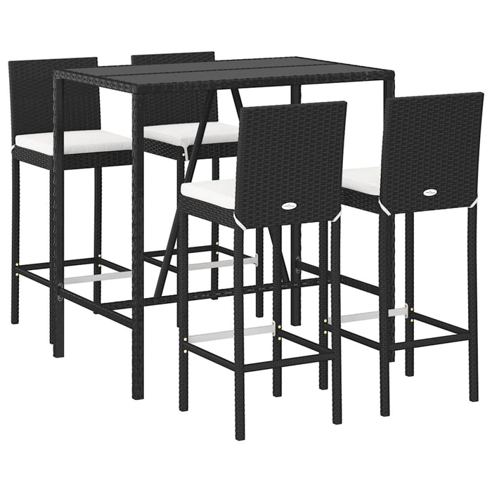 Set mobilier bar de grădină cu perne, 5 piese, negru, poliratan WALTI