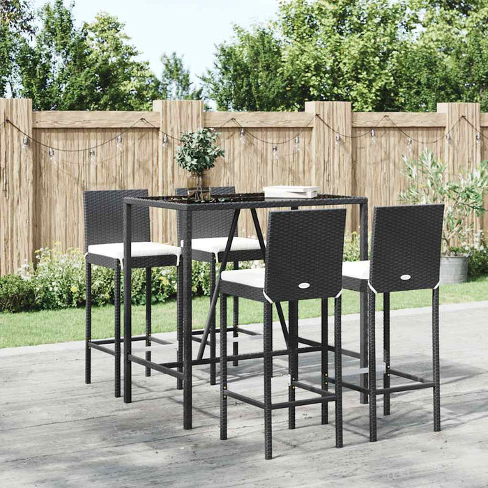 Set mobilier bar de grădină cu perne, 5 piese, negru, poliratan WALTI