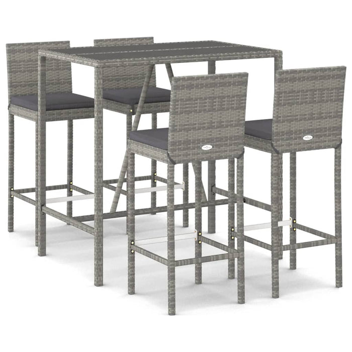 Set mobilier bar de grădină, cu perne, 5 piese, gri, poliratan WALTI