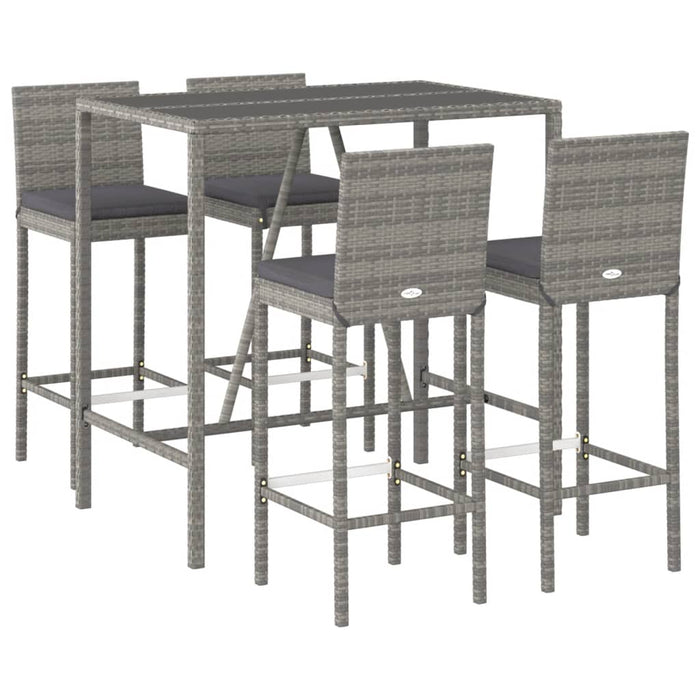 Set mobilier bar de grădină, cu perne, 5 piese, gri, poliratan WALTI