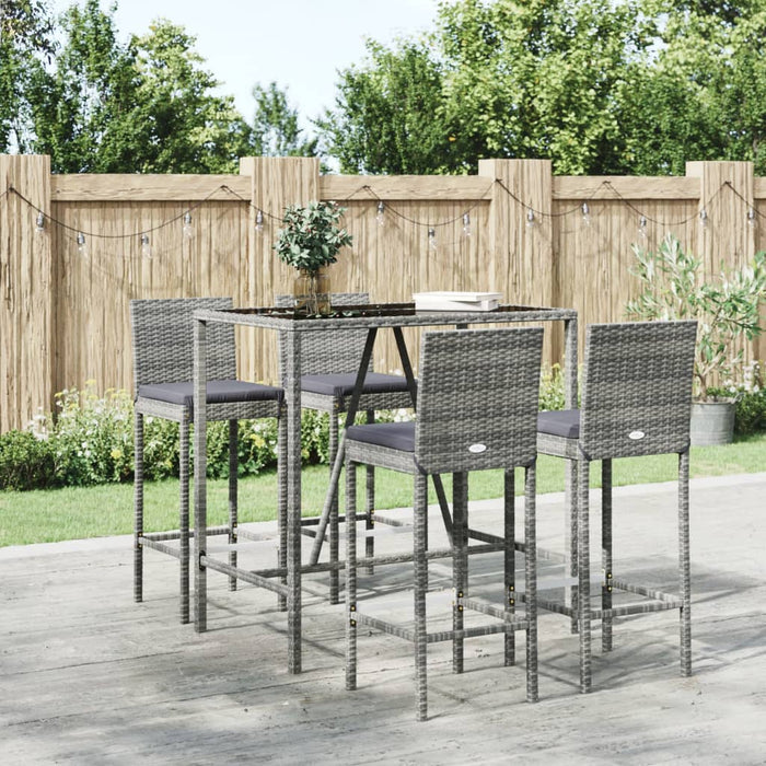 Set mobilier bar de grădină, cu perne, 5 piese, gri, poliratan WALTI