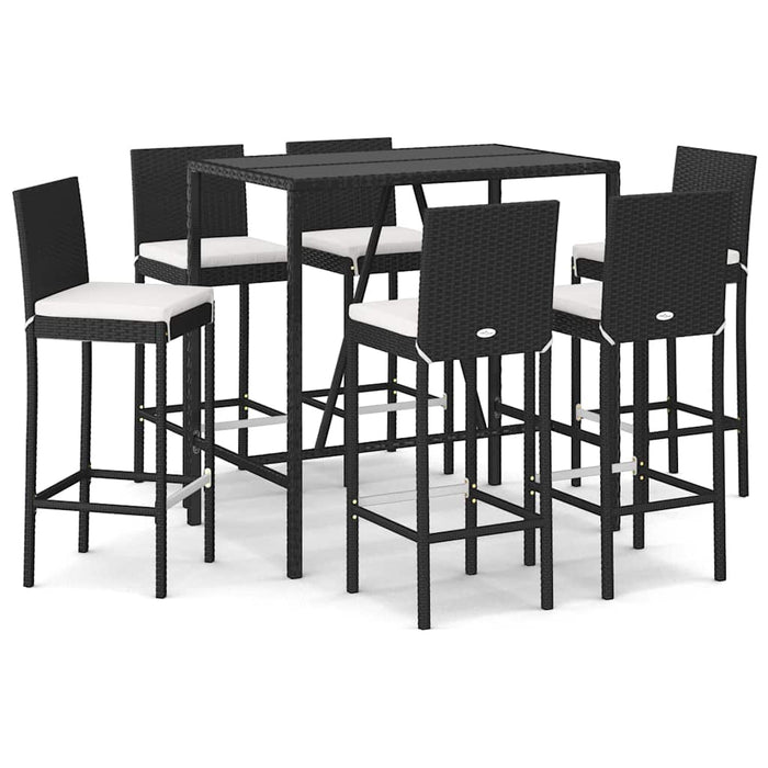 Set bar de grădină, 7 piese, cu perne, negru, poliratan WALTI