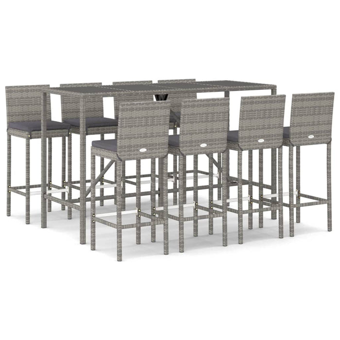 Set mobilier bar de grădină, cu perne, 9 piese, gri, poliratan - WALTI WALTI