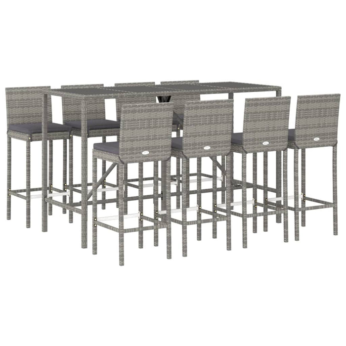Set mobilier bar de grădină, cu perne, 9 piese, gri, poliratan - WALTI WALTI