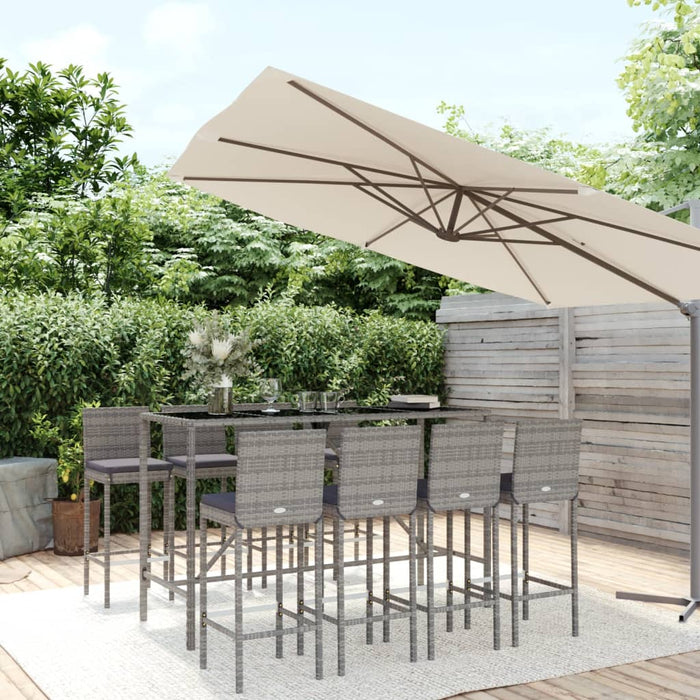 Set mobilier bar de grădină, cu perne, 9 piese, gri, poliratan - WALTI WALTI