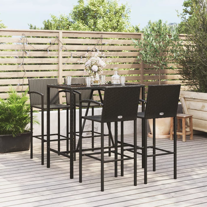 Set mobilier bar de grădină, 5 piese, negru, poliratan WALTI