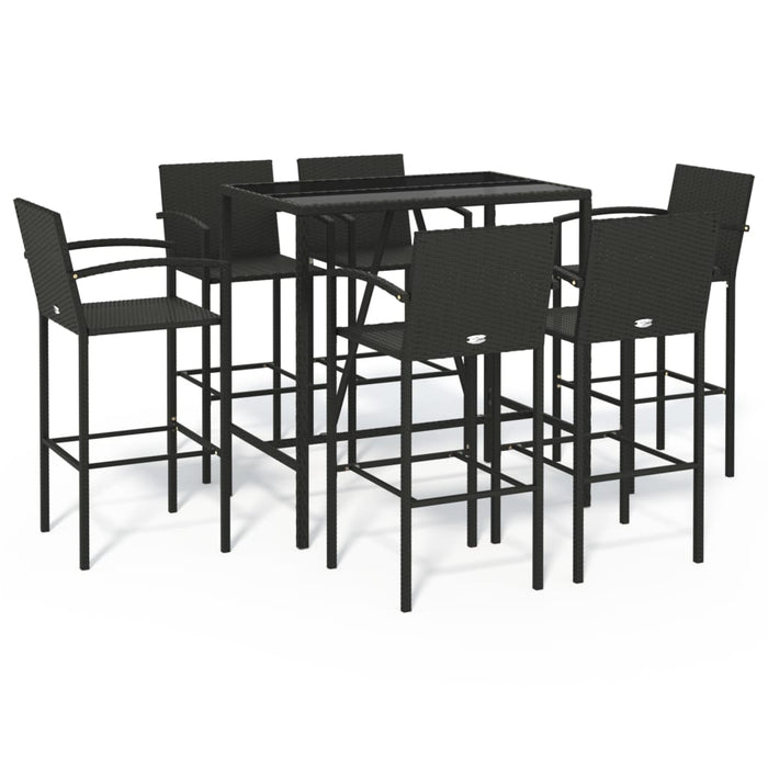 Set mobilier bar de grădină, 7 piese, negru, poliratan WALTI