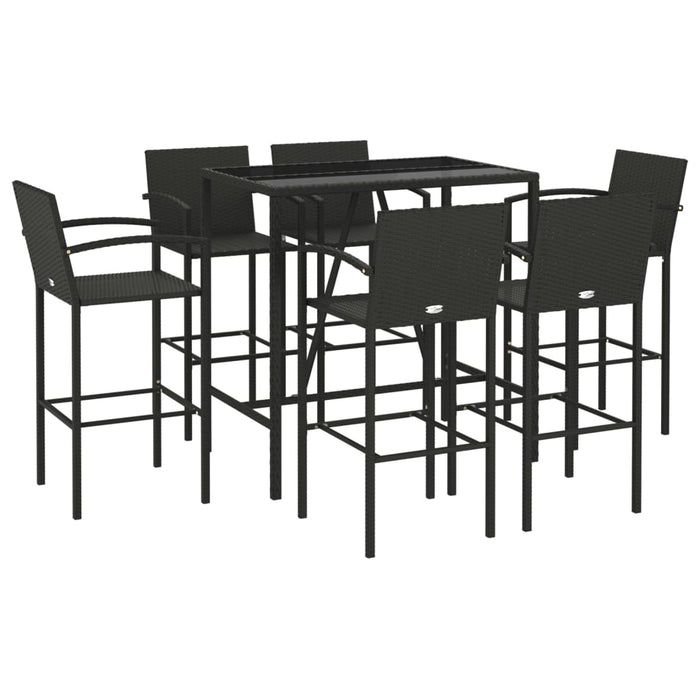 Set mobilier bar de grădină, 7 piese, negru, poliratan WALTI