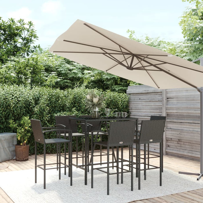Set mobilier bar de grădină, 7 piese, negru, poliratan WALTI