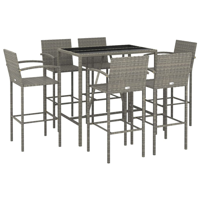 Set mobilier bar de grădină, 7 piese, gri, poliratan WALTI