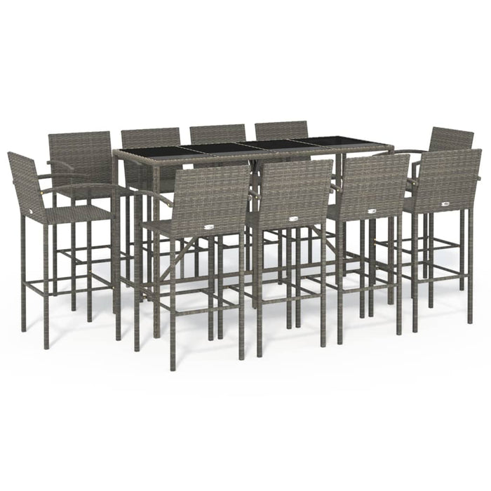 Set mobilier bar de grădină, 11 piese, gri, poliratan WALTI