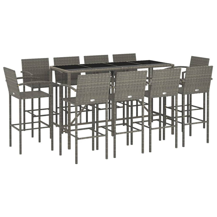 Set mobilier bar de grădină, 11 piese, gri, poliratan WALTI