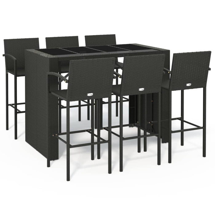 Set mobilier bar de grădină, 7 piese, negru, poliratan WALTI